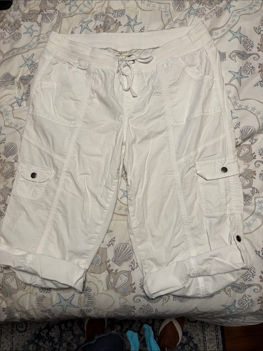 Style & Co. White Women's Cargo Shorts with Drawstring
